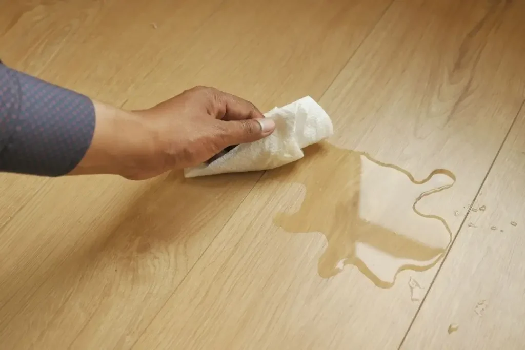 person wiping water on floor